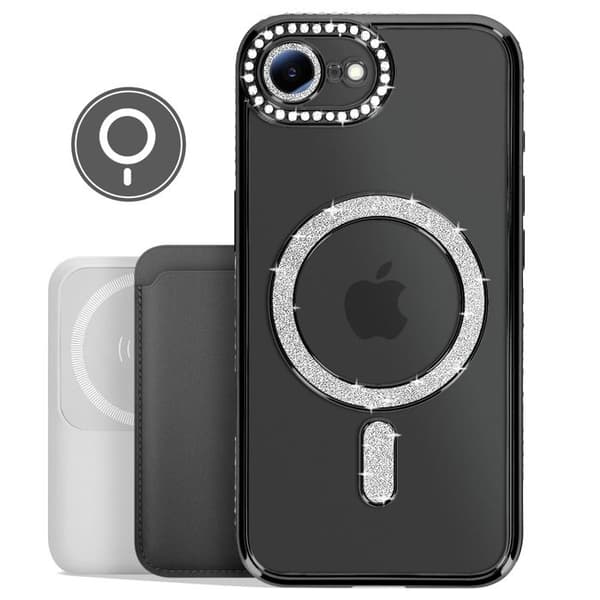 MagSafe-cover til iPhone 17e med sort strass-kant Svart