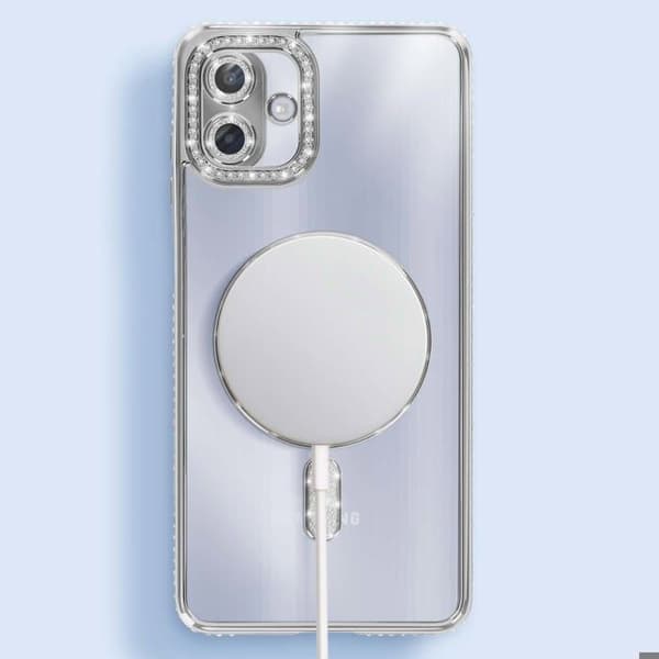 Fodral för Galaxy A07 Kompatibel med MagSafe med Silver Strasskontur Grå