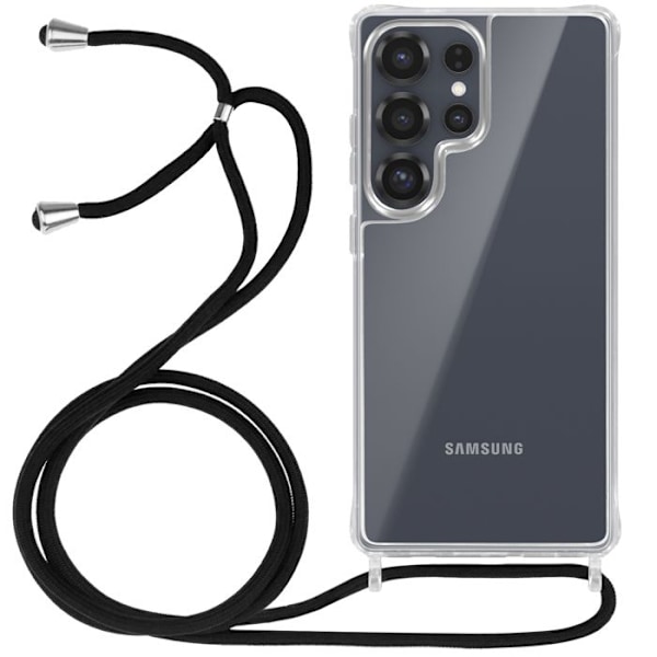 Silikonskydd för Samsung S25 Ultra Chockresistent med Transparent Flätad Snodd Vit