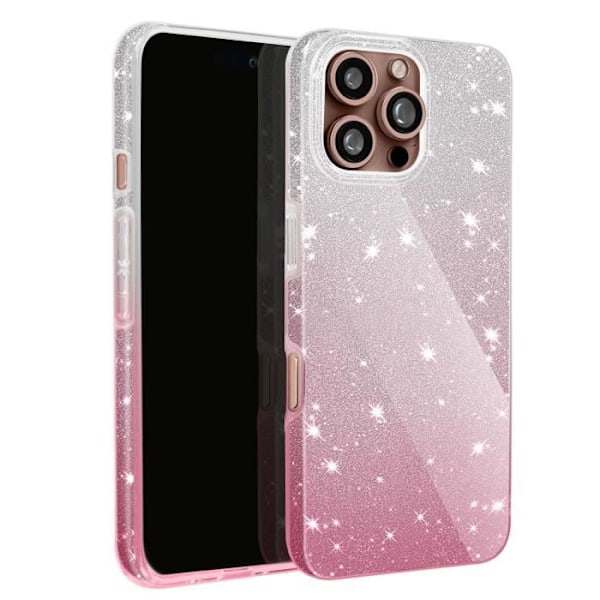 Glitter Suojakuori iPhone 16 Prolle - AVIZAR - Valkoinen/Pink Glamour Design - Jäykkä - Kiiltävä - Glitter Rosa