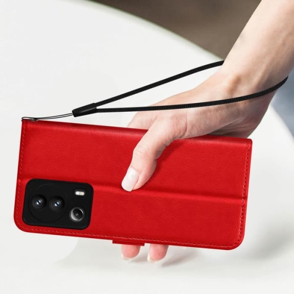 Fodral för Xiaomi 13 Lite Flip Wallet Videohållare Handledsrem Röd