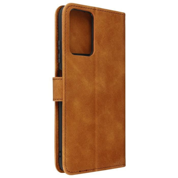 Brunt plånboksfodral i mocka till Xiaomi Redmi Note 10 Pro - FORCELL Tender Book kastanj