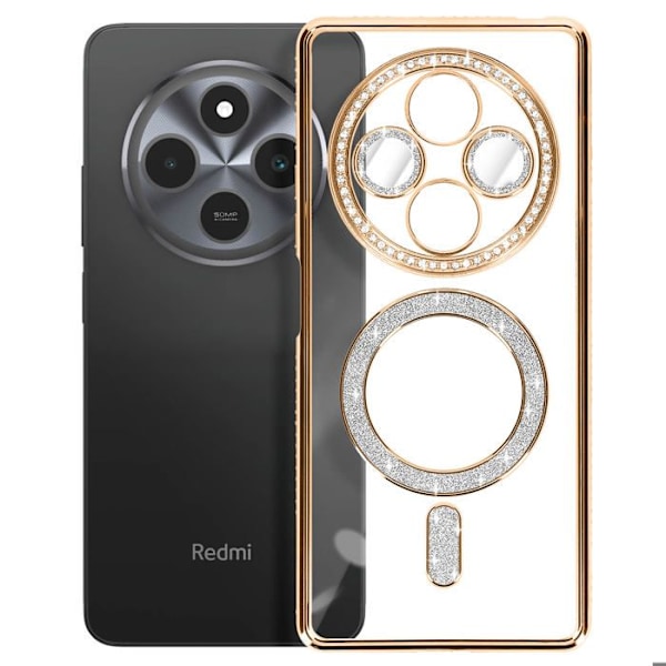 Coque Diamant för Xiaomi Redmi 14C MagSafe Kontur Strass Guld Gul