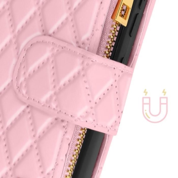 Suojakuori Samsung Galaxy S24 Wallet rannehihnalle tikattu design puuteri vaaleanpunainen Rosa