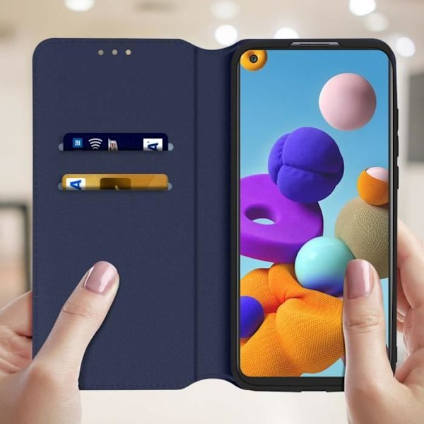 Skal - AVIZAR - Samsung Galaxy A21s - Eco-läder - Nattblå - Stödfunktion Midnattsblå