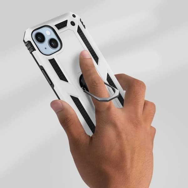 iPhone 14-skal - AVIZAR - Stötabsorberande - Silver - Hållring - Videostativ pengar
