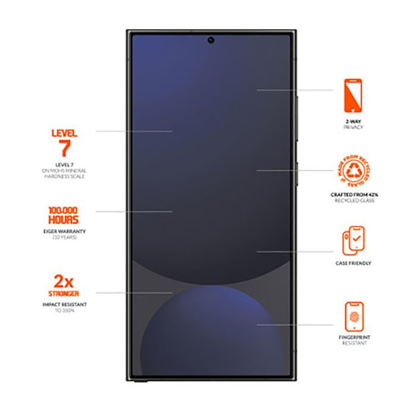 Premium 2.5D hærdet glas til Galaxy S25 Ultra Privacy Eiger Sort transparent