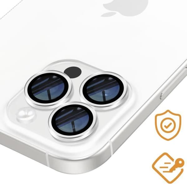 Härdat glas kamera - iPhone 16 Pro Max - Hårdhet 9H - Repfl resistant - Silver - Enkel installation Grå