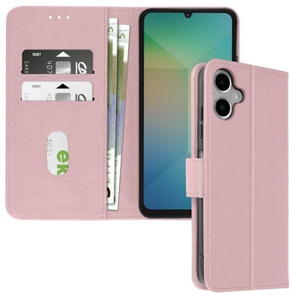 Suojakuori Samsung Galaxy A06:lle - AVIZAR - Chesterfield - Lompakko ja videoteline - Vaaleanpunainen Rosa