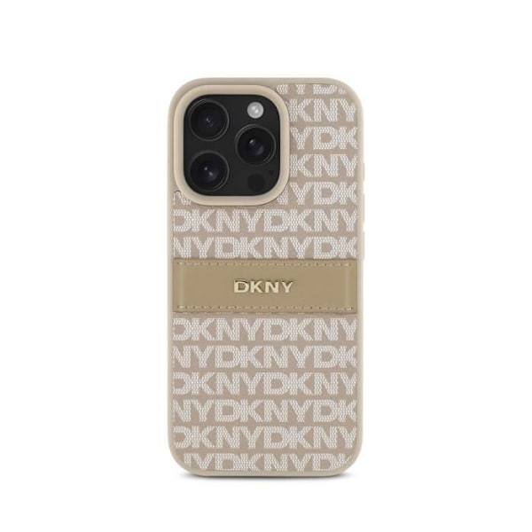 Coque för iPhone 16 Pro Max Repeat Pattern Tonal Stripe med Metalliskt DKNY-logotyp Rosa Vit