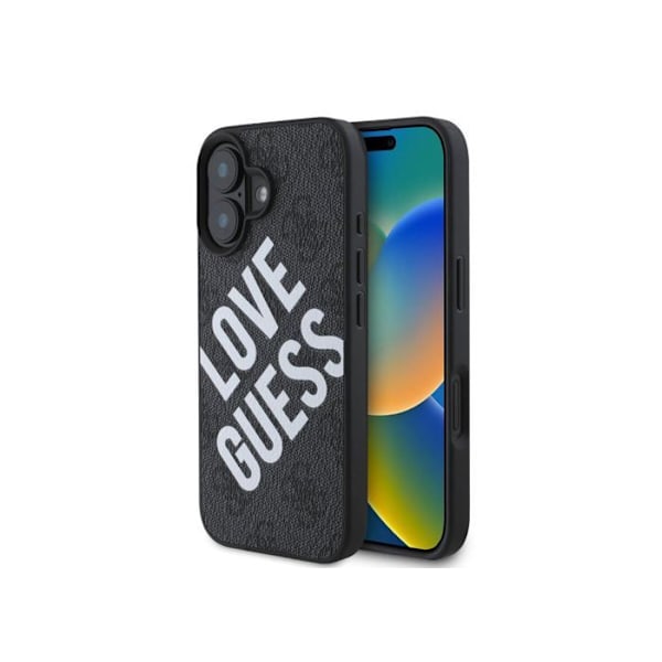 Guess 4G Big Love Logo -nahkakotelo MagSafella iPhone 16 6,1" mustalle - GUHMP16SP4PLGWK