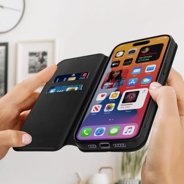 iPhone 14 Pro folio skal - AVIZAR - Svart - Korthållarflik - Videostödsfunktion Svart