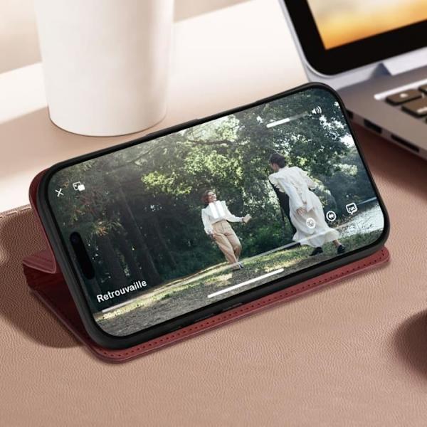 Cover til iPhone 16 Pro Flip Wallet Video Support Brun kastanj
