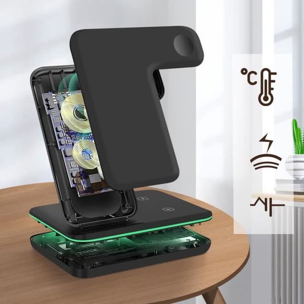 Laddningsbas - Induktionsladdningsdocka - iPhone - 3 i 1 - Mjukt silikon - Vertikalt design