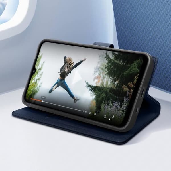 Kotelo Samsung J6 Plus -lompakolle ja videotelineelle Midnight Blue Blå