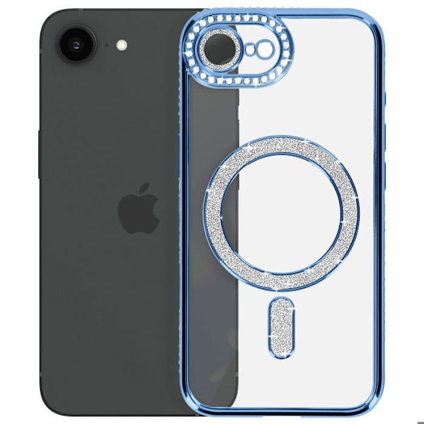Coque Diamant pour iPhone 16e MagSafe Contour Strass Bleu Blå