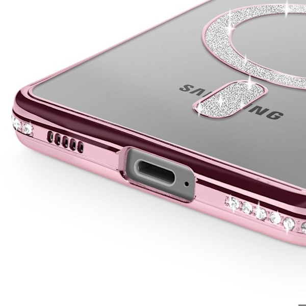 Coque Diamant för Samsung Galaxy S25 Plus MagSafe Contour Strass Rose Rosa