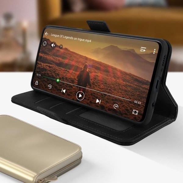 Kotelo Samsung Galaxy A51 - AVIZAR - Folio-kotelo - Geelimäinen silikoni - Musta - Tuki-toiminto Svart