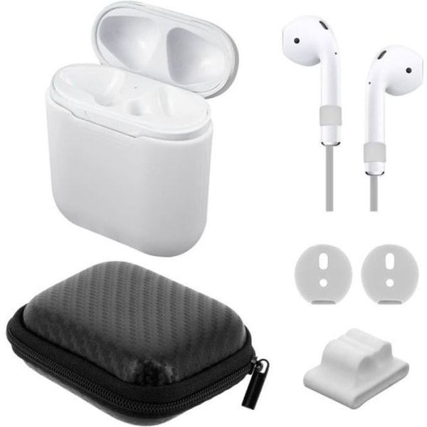 AirPods 5in1-tillbehörssats Skyddsfodral Sladdändlock Stöd Apple Watch Vit