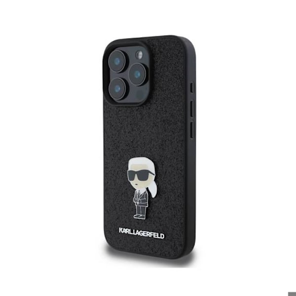 IPhone 16 Pro Pailletettu Kuori Ikonik Karl Lagerfeldin Metallilogolla Musta Svart