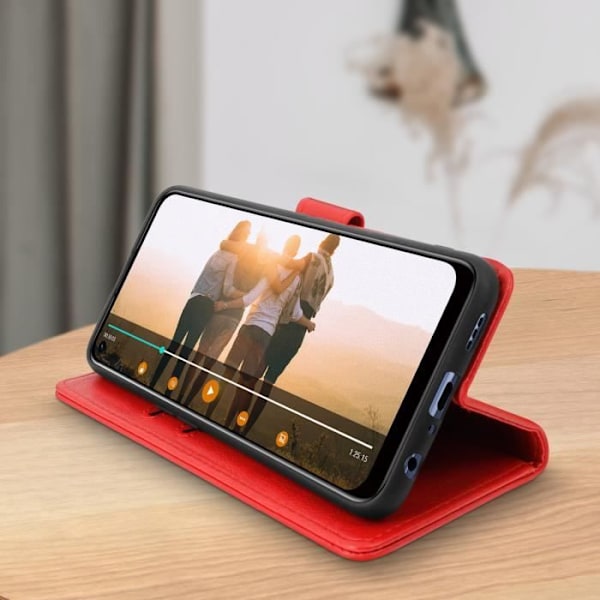 Flexibelt fodral - Chesterfield - Oppo A53 / A53s - Röd - Kortfack - Videostöd Röd