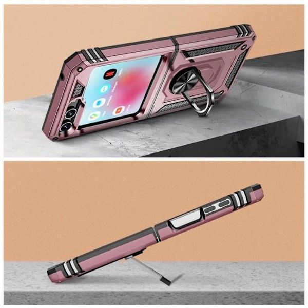 Etui - AVIZAR - Samsung Galaxy Z Flip 5 - Bi-materiale - Magnetisk ring - Rose Gold Rosa