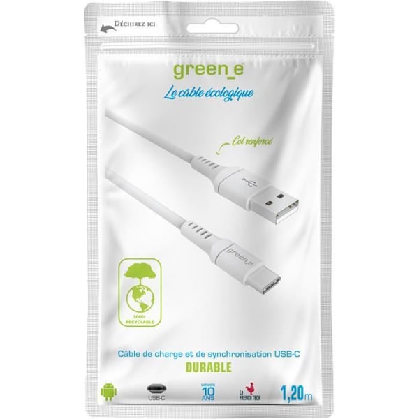 GREEN_E Kabel typ C med klämma - 1,2 m - Vit