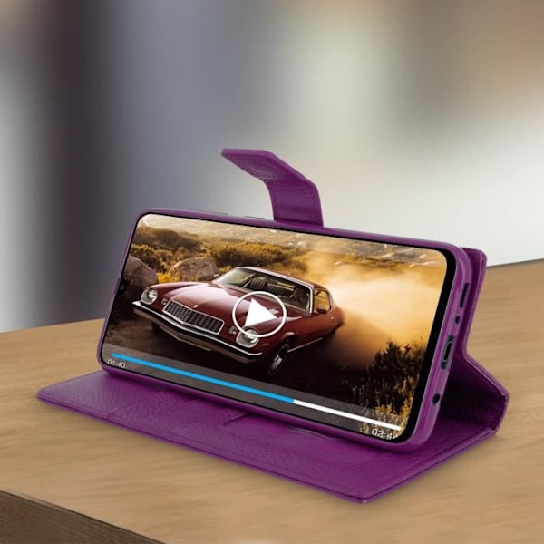 Hölster för Samsung Galaxy A70 - AVIZAR - Plånboksfodral - Ekoskinn - Videostöd - Lila kortfack Lila
