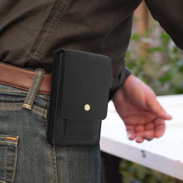 Smartphone Bälte Fodral - AVIZAR - Multipocket - Svart - Magnetisk - Halvstyv Svart