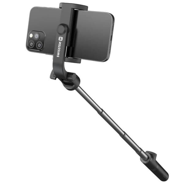 Bluetooth Selfie Stick 2in1 utdragbart stativ Roterande huvud Swissten Black
