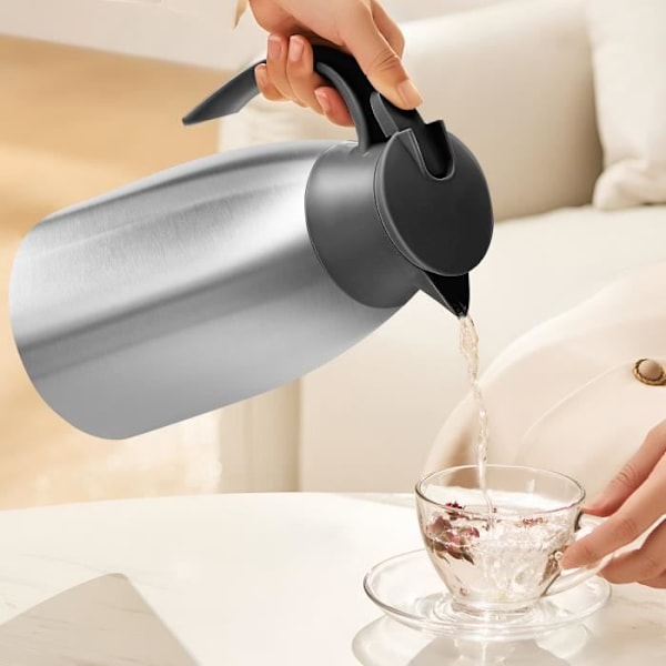 Pichet thermos 2L Cheffinger - Ilmaa eristävä ja antibakteerinen kaatonokka - Harmaa Grå