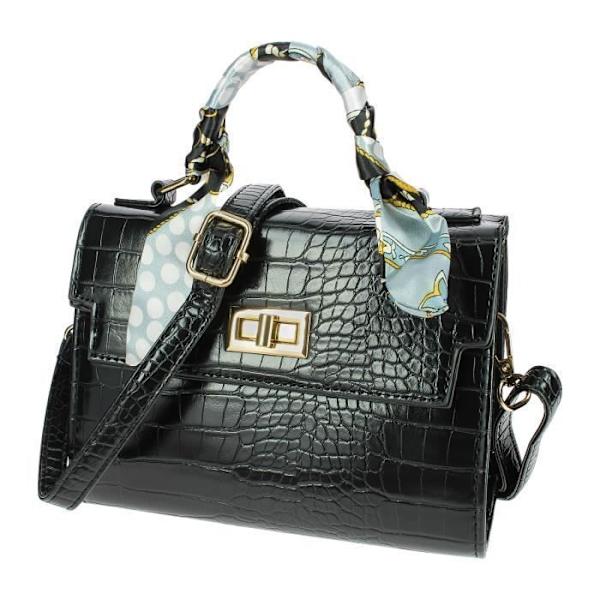 Chic Elegant Crocodile Print Håndtaske - Gallantry Paris - The Exotic Black Svart