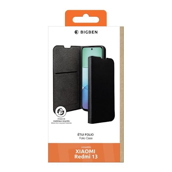 Etui til Xiaomi Redmi 13 4G Folio Wallet med Støttefunktion BigBen Sort Svart