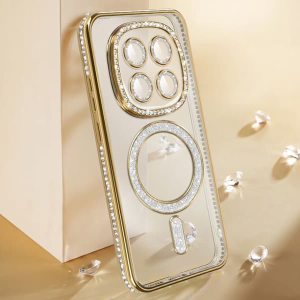 Fodral för Redmi Note 15 Kompatibel med MagSafe med Guld Strass Kant Gul