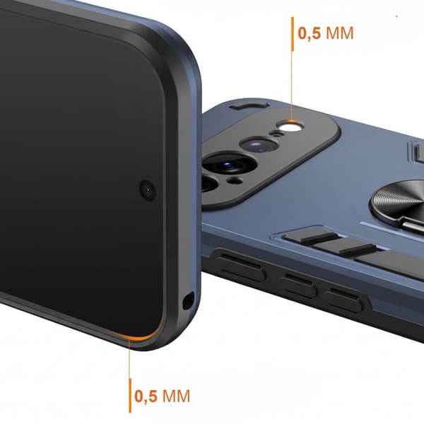 Stødabsorberende cover til Google Pixel 11 Pro XL med ring og kameradæksel i blå Blå