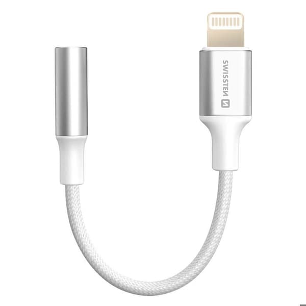 Lydadapter - Lightning til 3,5 mm stik - Hvid - Textil kabel - 15 cm