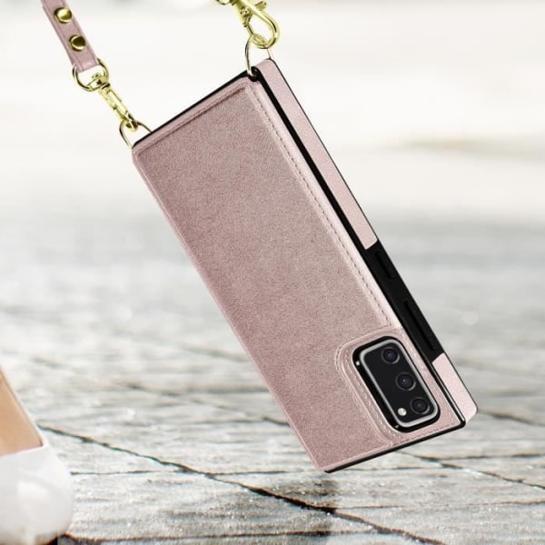 Samsung S20 FE Lanyard-fodral med korthållare Videostödrem roséguld Rose