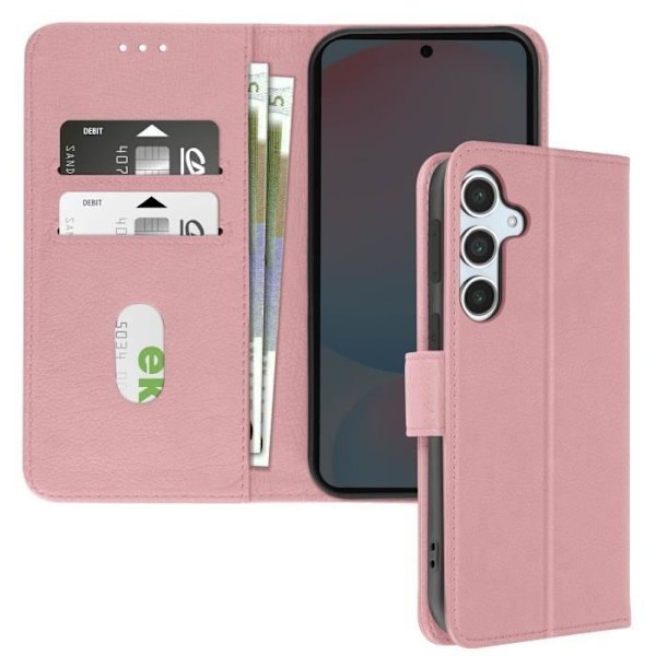 Étui för Samsung Galaxy S24 FE - AVIZAR - Fodral för plånbok - Roséguld - Video stöd - Halvstyv Rosa
