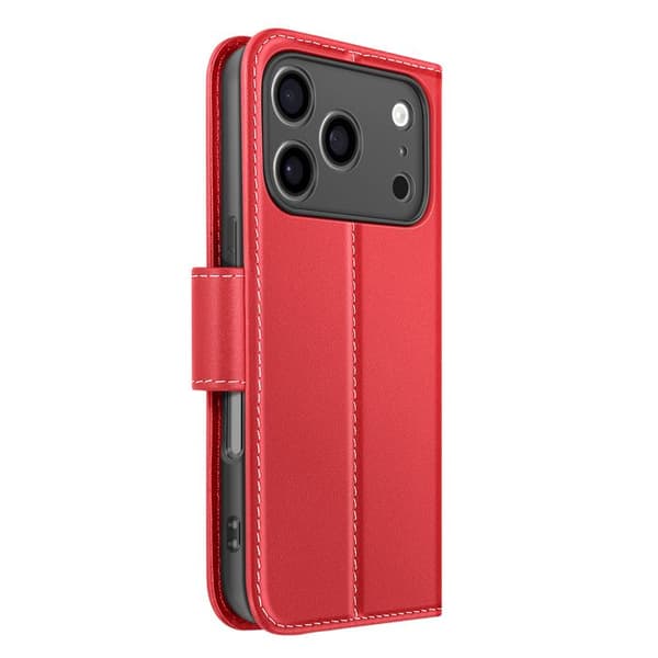 Pung Etui - AVIZAR - iPhone 17 Pro Max - Premium Læder - Rød - Ståfunktion Röd