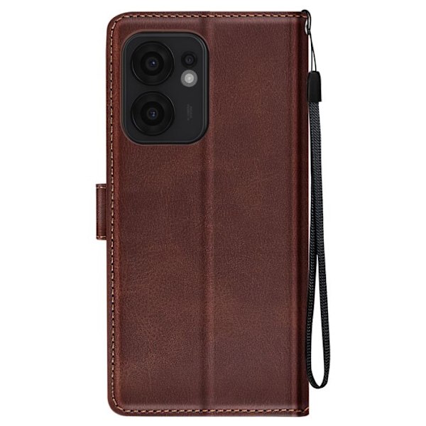Etui til Oppo Reno 13 F og 13 FS Sort Rem Klap Støtte Pung Mørkebrun kastanj