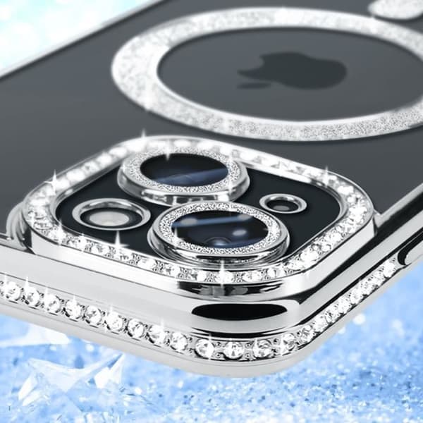 Diamantfodral till iPhone 15 MagSafe Protection Rhinestone Contour Silver Grå