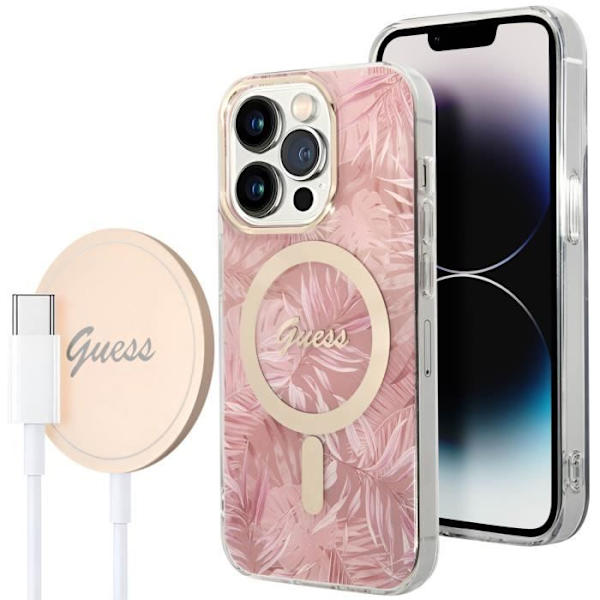 MagSafe Pack för iPhone 14 Pro Max-fodral och 15W MagSafe-laddare Guess Pink Rosa