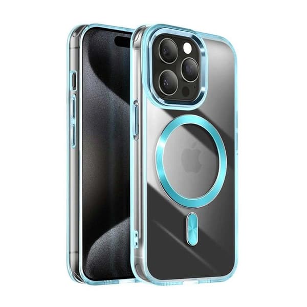 Pack Elite til iPhone 15 Pro Etui, Glas, Oplader, Ekstern Batteri, Magsafe, Bluetooth Høretelefoner (7 dele) Mayaxess Blå Blå