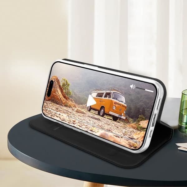 Cover til iPhone 15 Pro - DUX DUCIS - Sort - Flip Card Holder Video Support Svart