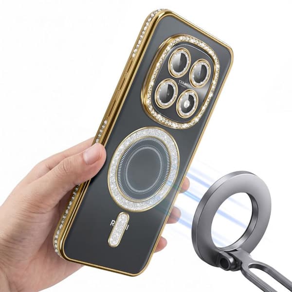 Fodral för Redmi Note 15 Kompatibel med MagSafe med Guld Strass Kant Gul