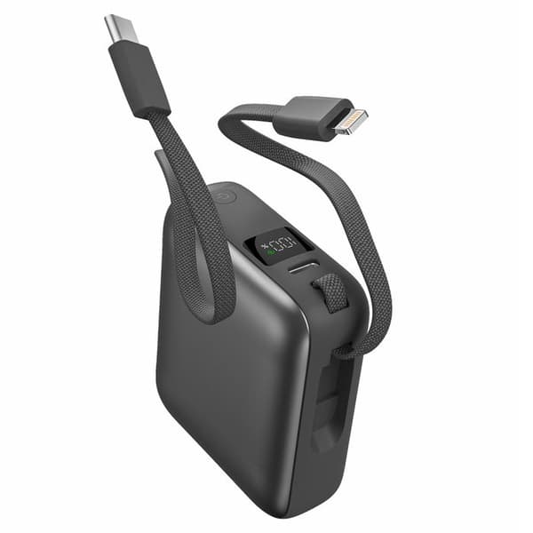 Extern batteri 10000mAh 22.5W USB-C och Lightning-kabel och USB-C-port Akashi Mörkgrå Grå