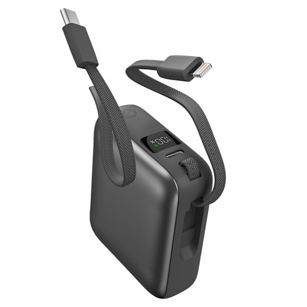 Ulkoiset akut 10000mAh 22.5W USB-C ja Lightning -kaapeli sekä USB-C-portti Akashi Tummanharmaa Grå