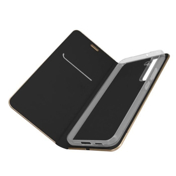 Samsung Galaxy S22 Case Kortholder Video Support Forcell Luna Book Guld Sort