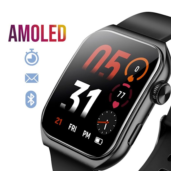 Montre Connectée Touchskærm 1,85" Sundhed Notifikationer 10 Dage Akashi Sort Svart