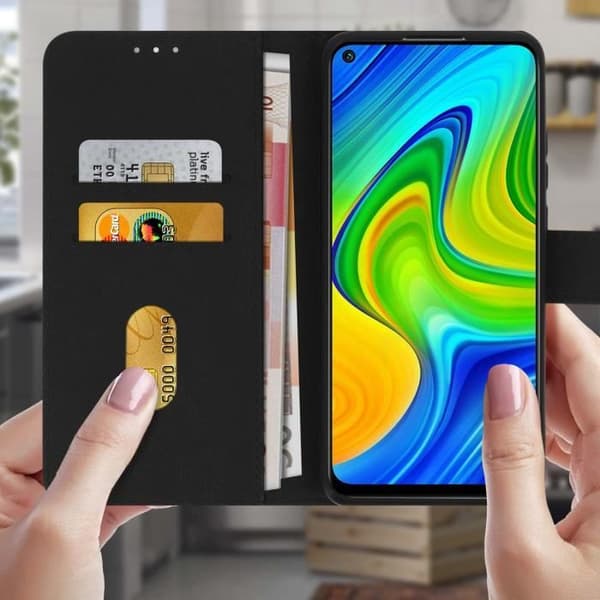 Etui - AVIZAR - Xiaomi Redmi Note 9 - Fuld Hætte - Kortholder - Video Støttefunktion - Sort Svart